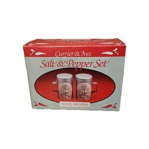 Currier & Ives Salt & Pepper Set Range Top Style Christmas in the Country NOS